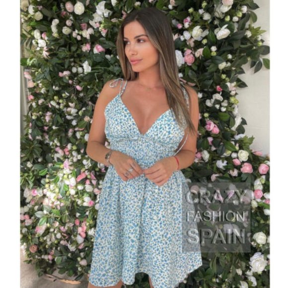 Zara Dresses Nwt Zara Size M Bluewhite Floral Print Linen